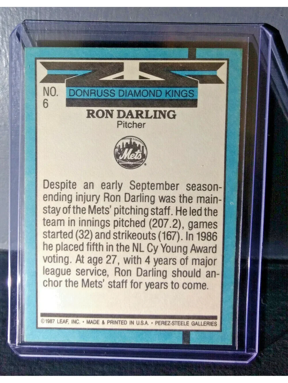 1988 Ron Darling Donruss Diamond Kings #6 Baseball Card
